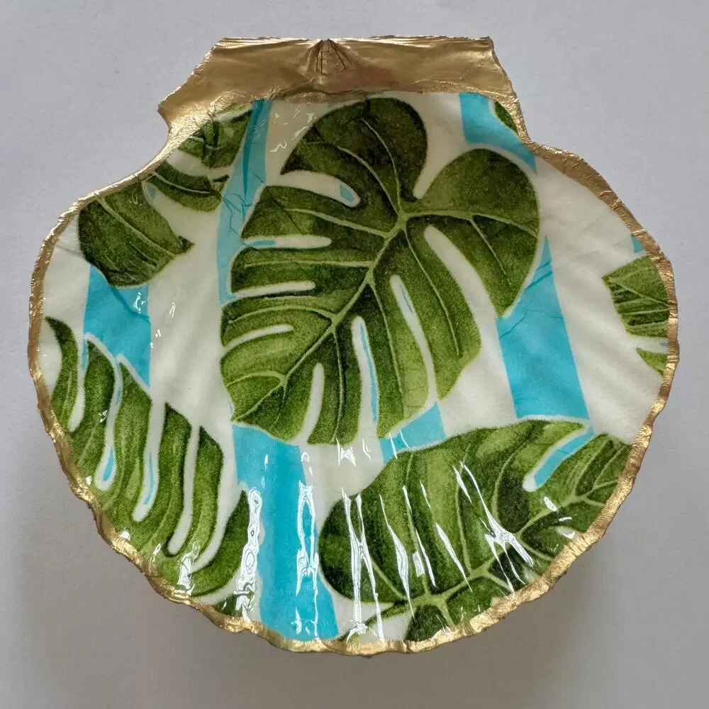 Tropical Monstera Seashell Trinket Jewelry Dish